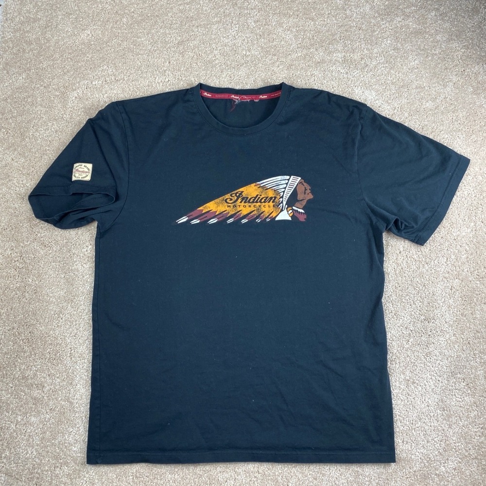 Indian Motorcycle Mens Graphic T-Shirt Black Headdress Logo Short Sleeve L